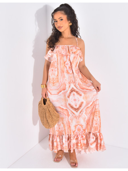 Long printed ruffled dress