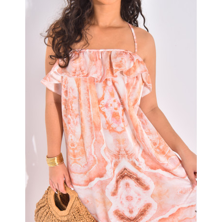 Long printed ruffled dress