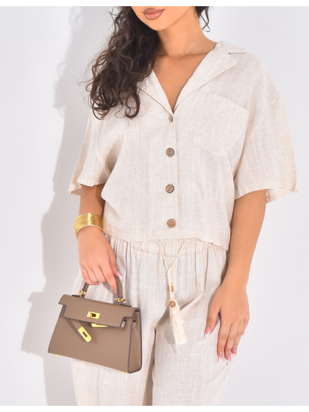 Ensemble pantalon et chemise courte effet lin