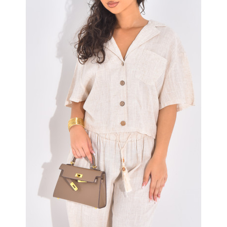 Ensemble pantalon et chemise courte effet lin