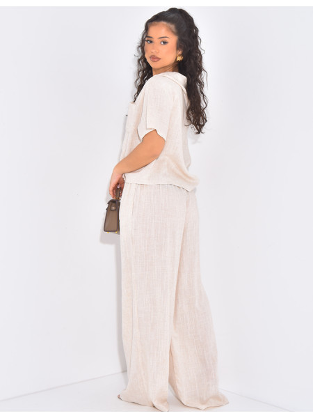 Ensemble pantalon et chemise courte effet lin