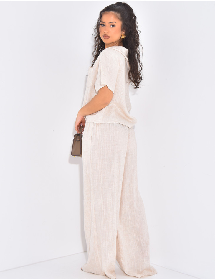 Ensemble pantalon et chemise courte effet lin