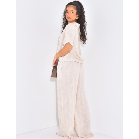 Ensemble pantalon et chemise courte effet lin