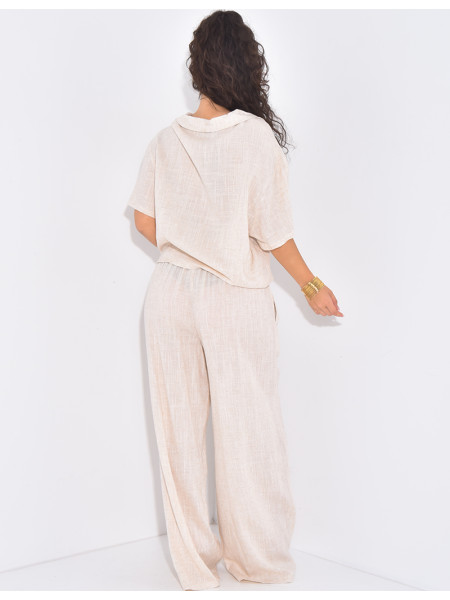 Ensemble pantalon et chemise courte effet lin