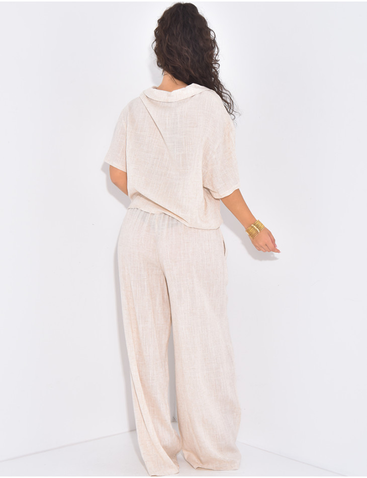 Ensemble pantalon et chemise courte effet lin