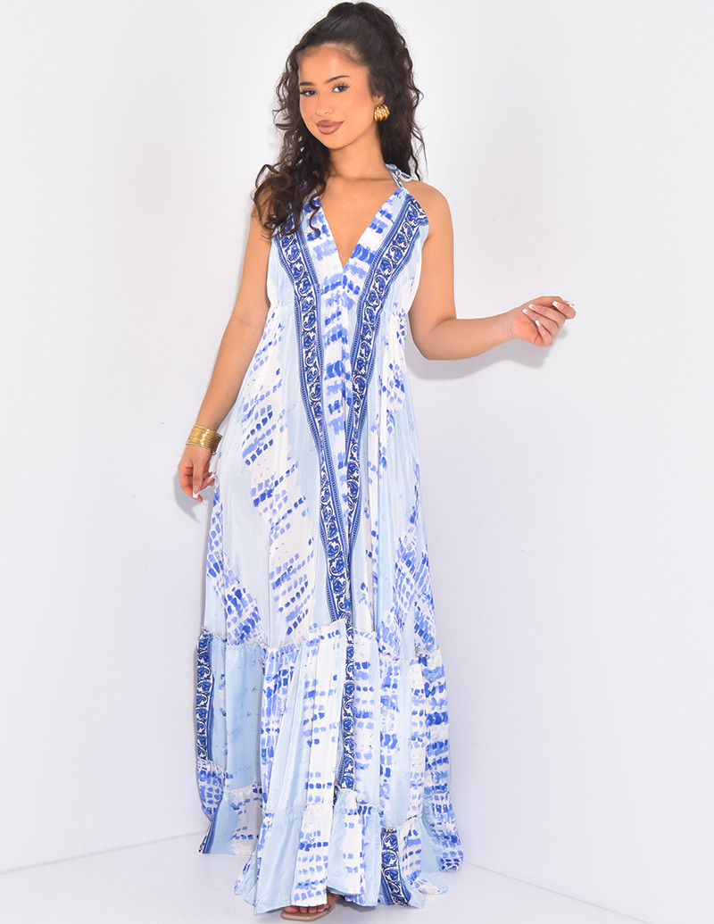 Robe longue en soie dos nu...