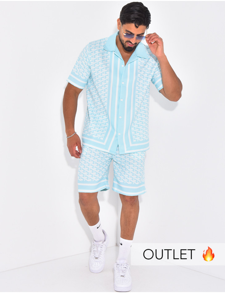 Ensemble short et chemise à motifs géométriques