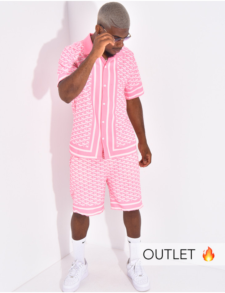 Ensemble short et chemise à motifs géométriques
