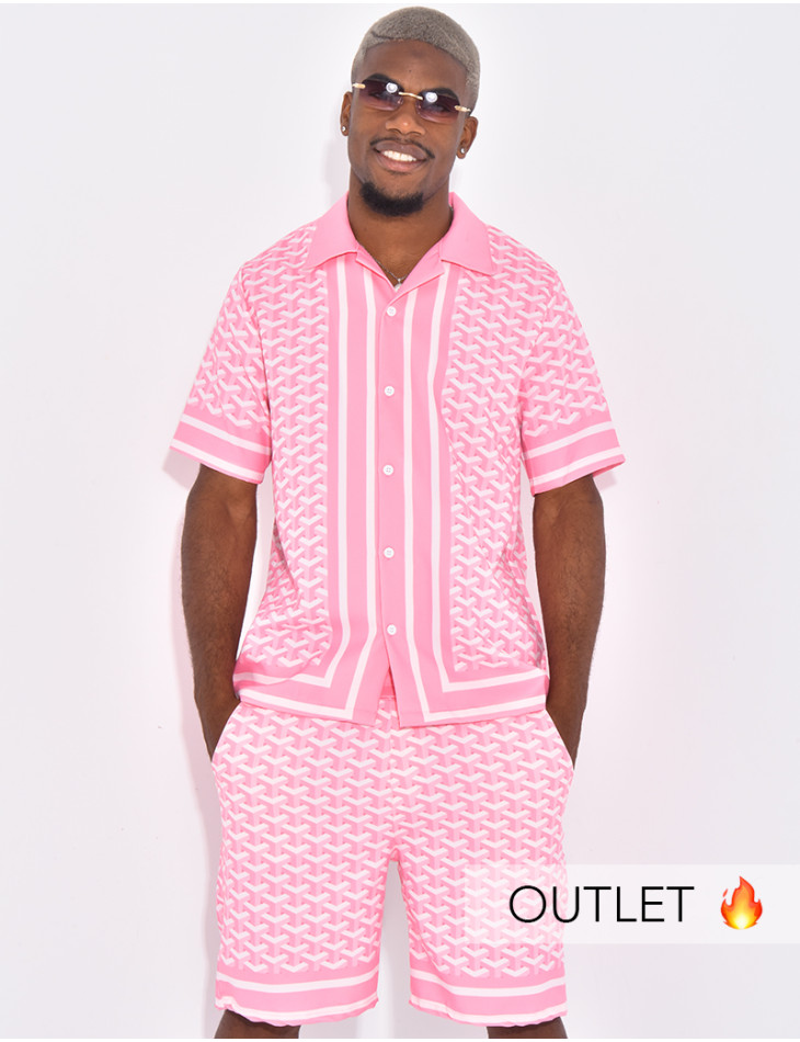 Ensemble short et chemise à motifs géométriques