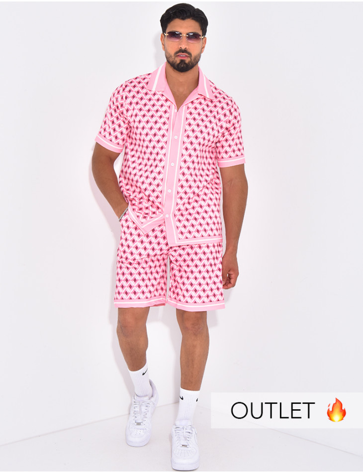 Ensemble short et chemise à motifs géométriques