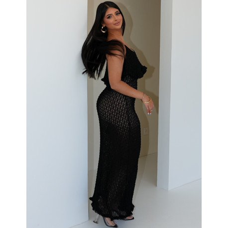 Robe longue en dentelle à volants