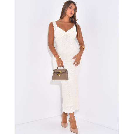 Robe longue texturée à volants