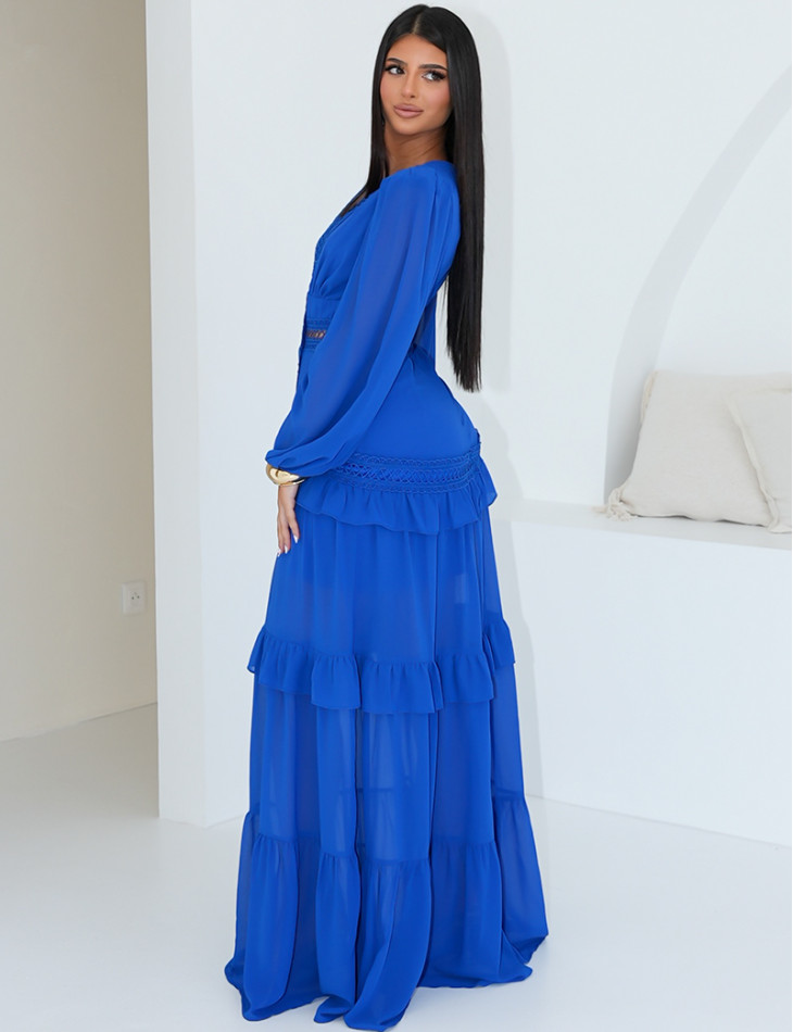 Premium long dress with ruffles & lace