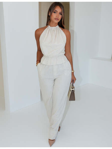 Ensemble pantalon et top dos nu en lin
