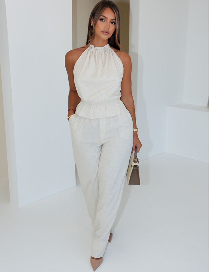 Ensemble pantalon et top dos nu en lin