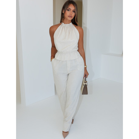 Ensemble pantalon et top dos nu en lin