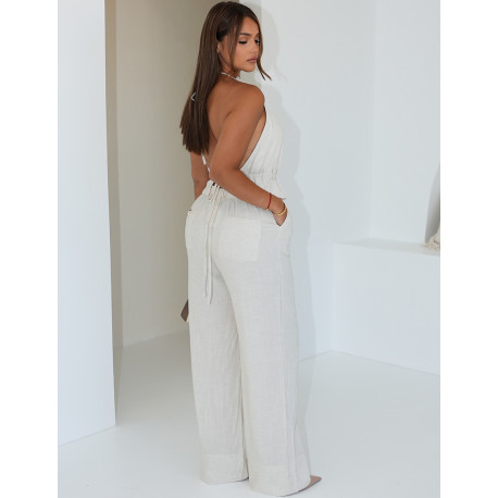 Ensemble pantalon et top dos nu en lin
