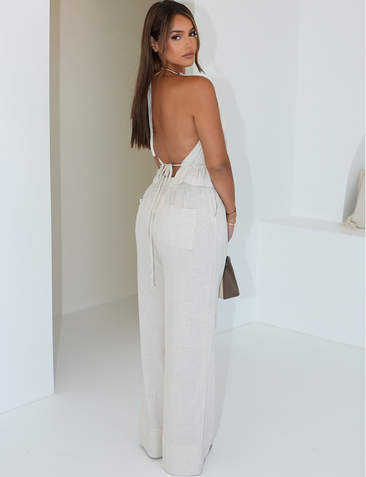 Ensemble pantalon et top dos nu en lin