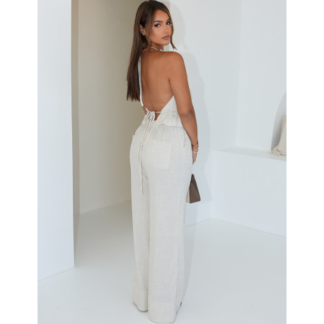 Ensemble pantalon et top dos nu en lin