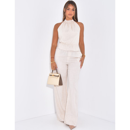 Ensemble pantalon et top dos nu en lin