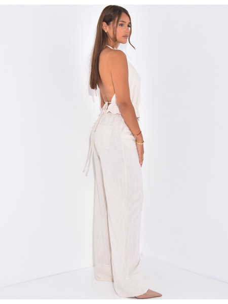 Ensemble pantalon et top dos nu en lin