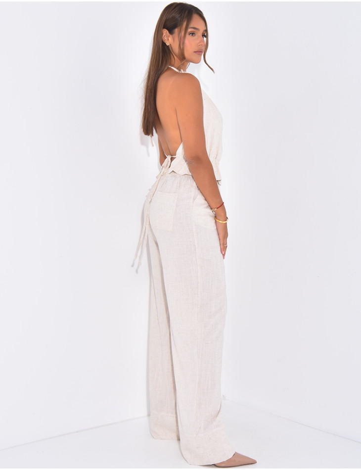 Ensemble pantalon et top dos nu en lin