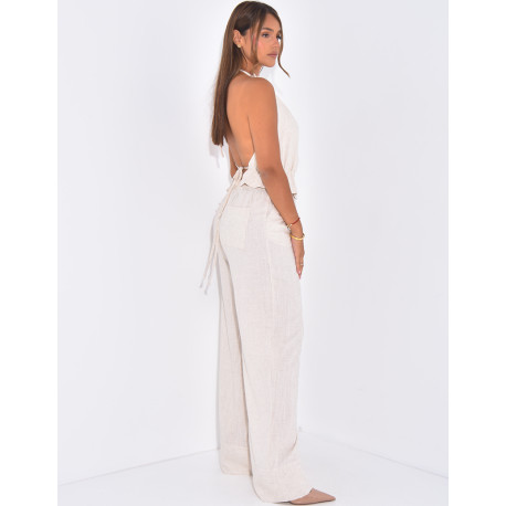 Ensemble pantalon et top dos nu en lin