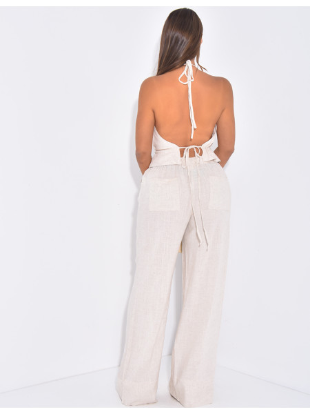 Ensemble pantalon et top dos nu en lin