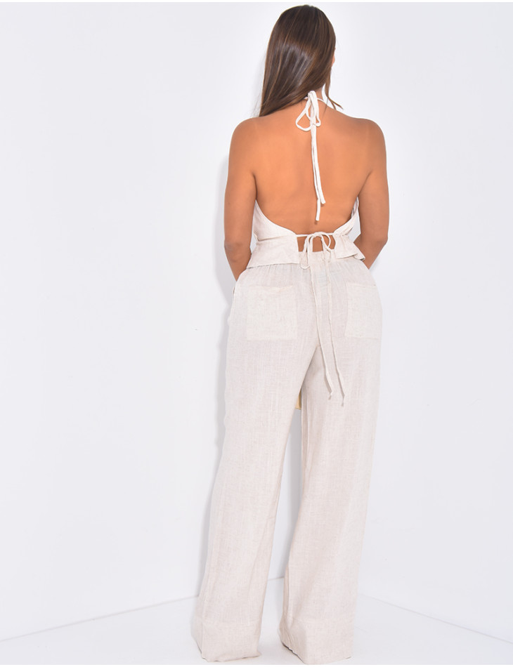 Ensemble pantalon et top dos nu en lin