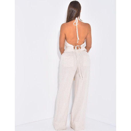 Ensemble pantalon et top dos nu en lin