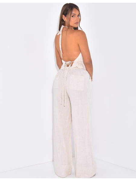 Ensemble pantalon et top dos nu en lin