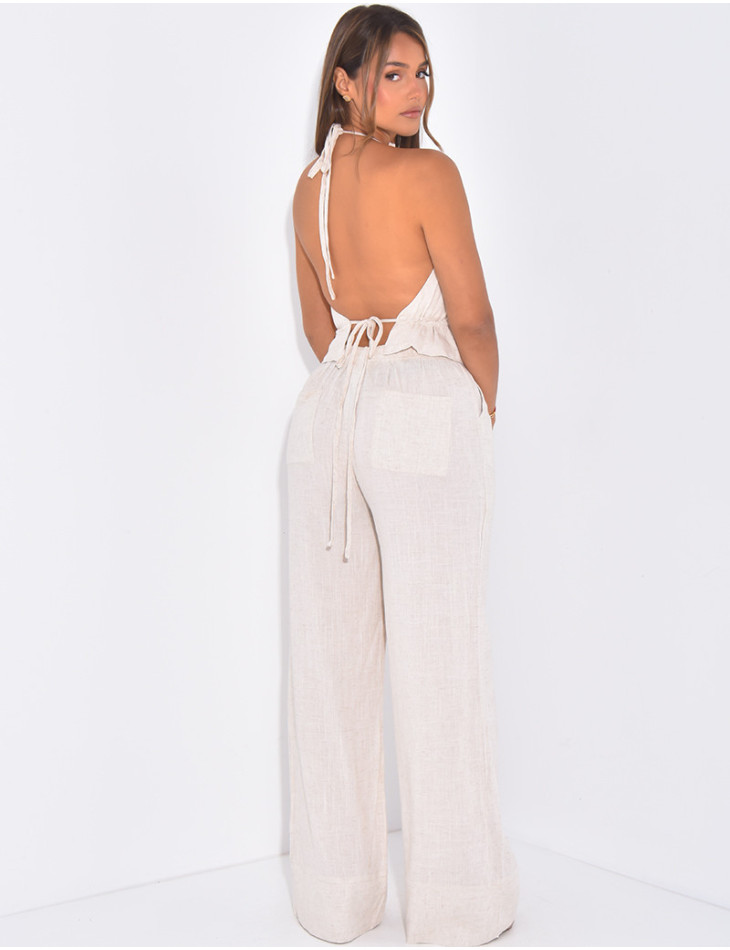 Ensemble pantalon et top dos nu en lin