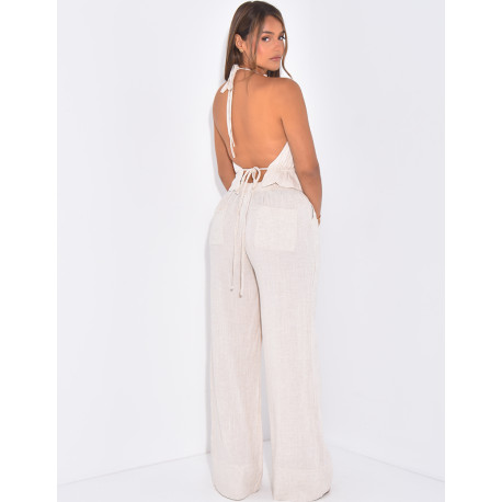 Ensemble pantalon et top dos nu en lin