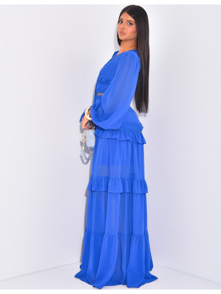 Premium long dress with ruffles & lace