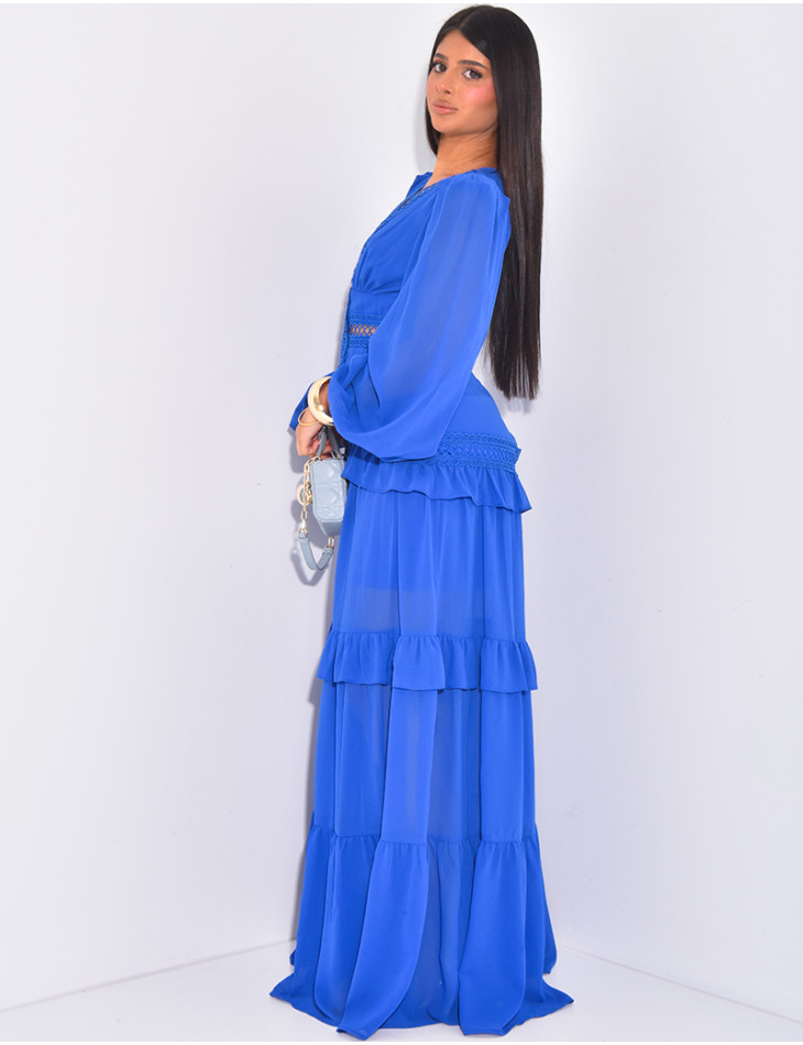 Premium long dress with ruffles & lace