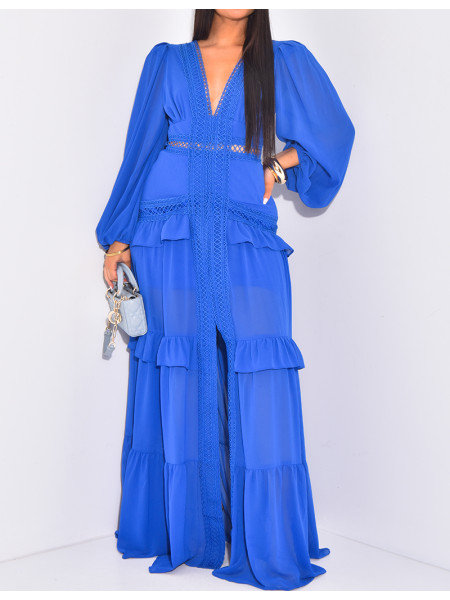 Premium long dress with ruffles & lace