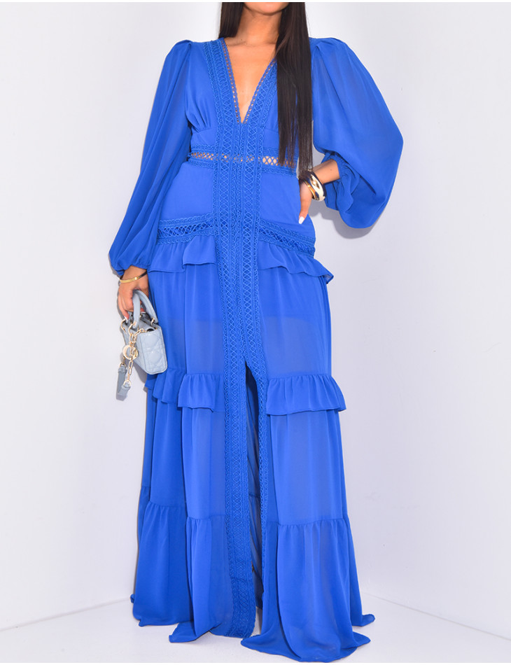 Premium long dress with ruffles & lace