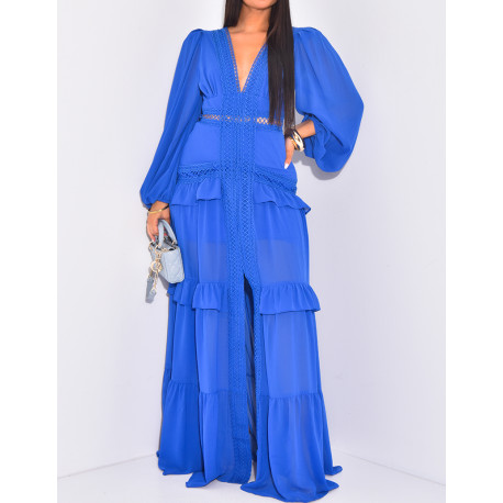 Premium long dress with ruffles & lace