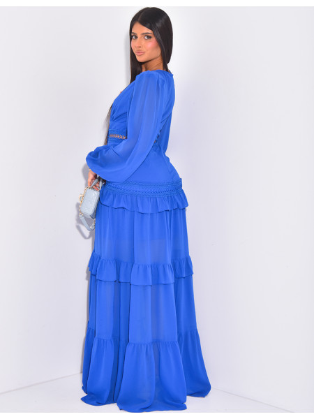 Premium long dress with ruffles & lace