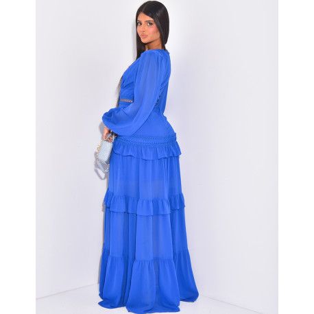 Premium long dress with ruffles & lace