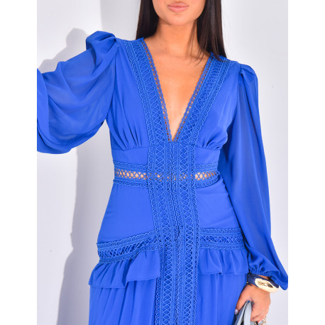 Premium long dress with ruffles & lace