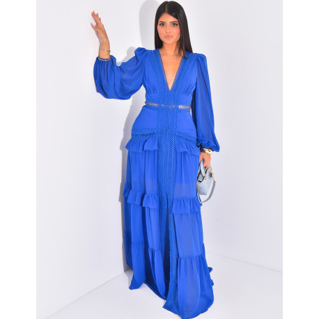 Langes Premium-Kleid mit Rüschen & Spitze