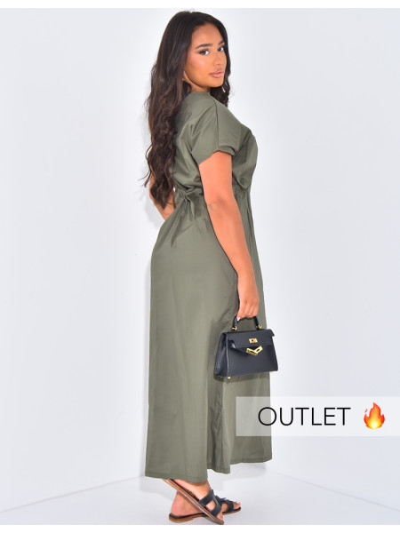 Langes, tailliertes Kleid aus Baumwolle