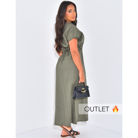 Langes, tailliertes Kleid aus Baumwolle