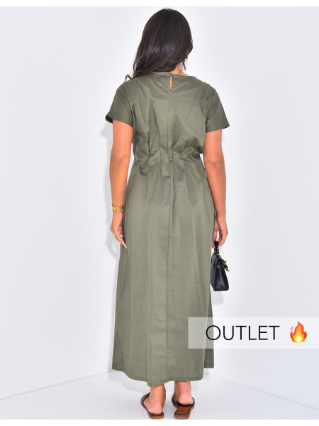 Langes, tailliertes Kleid aus Baumwolle