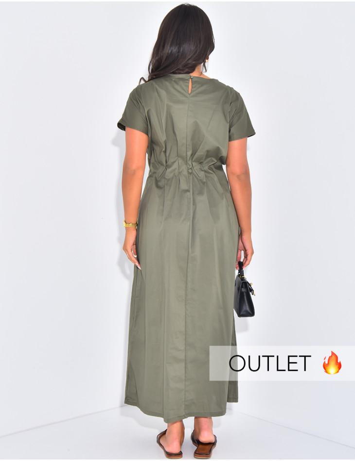 Langes, tailliertes Kleid aus Baumwolle
