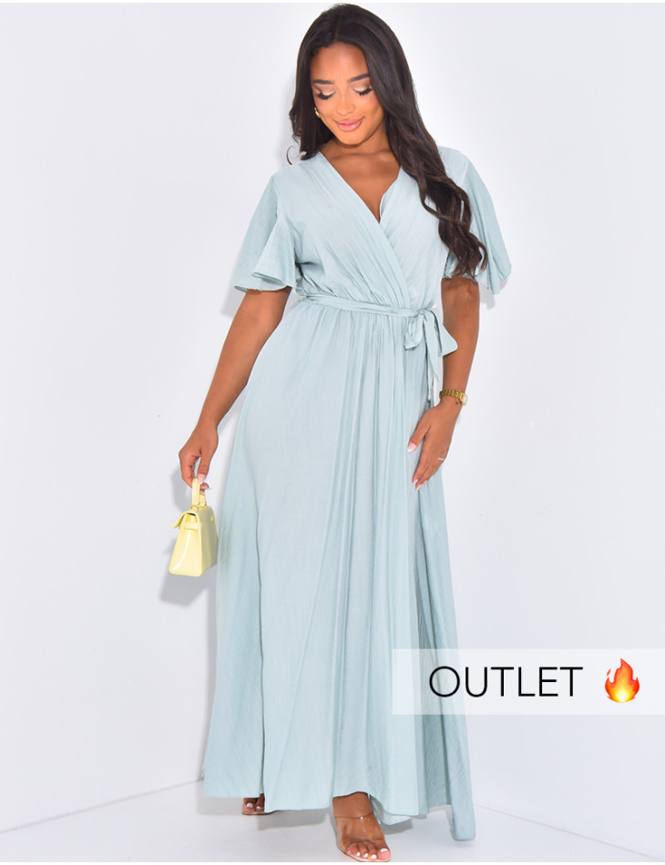 Robe longue effet lin cache-coeur à nouer à la taille