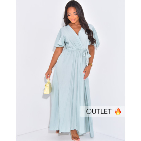 Robe longue effet lin cache-coeur à nouer à la taille