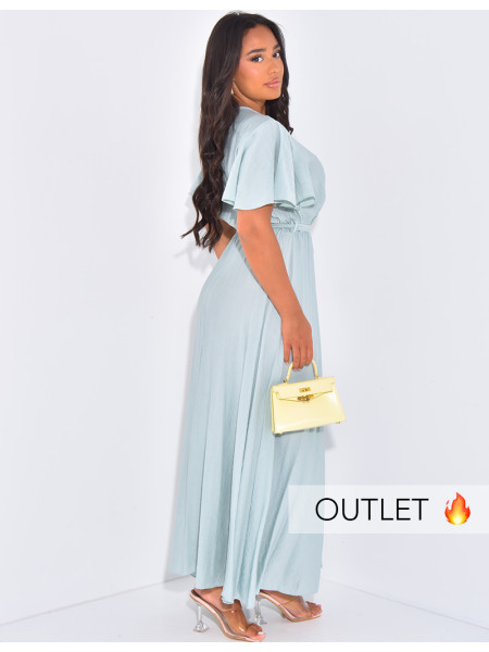 Robe longue effet lin cache-coeur à nouer à la taille