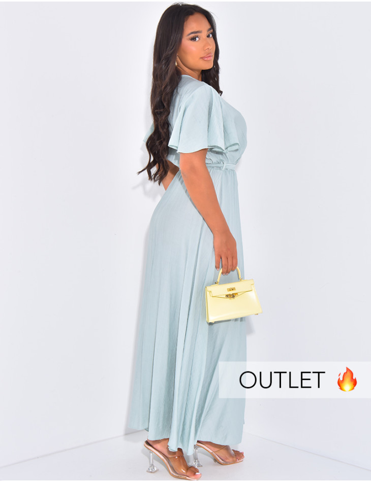 Robe longue effet lin cache-coeur à nouer à la taille